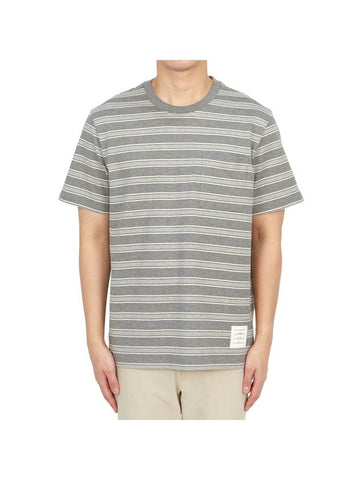 Stripe Pattern Short Sleeve T Shirt Black - THOM BROWNE - BALAAN 1