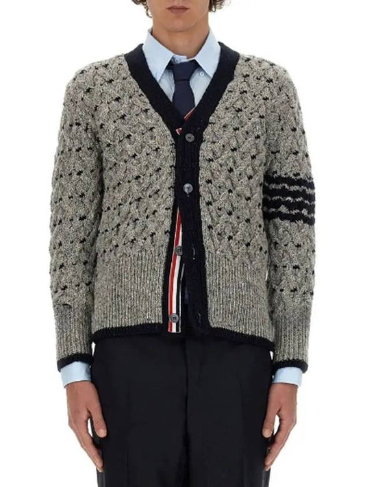 4 Bar Stripe Cable Knit Cardigan Grey - THOM BROWNE - BALAAN 2