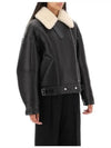 Women's Shearling Leather Biker Jacket Dark Brown - ACNE STUDIOS - BALAAN 3