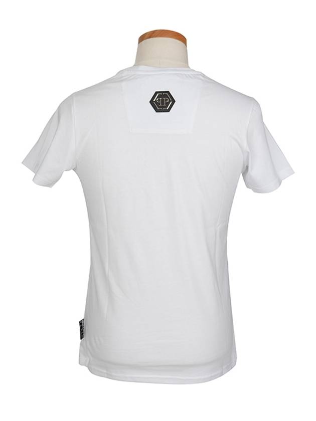 Graphic Print Crystal Embellished Cotton Short Sleeve T-Shirt White - PHILIPP PLEIN - BALAAN 4