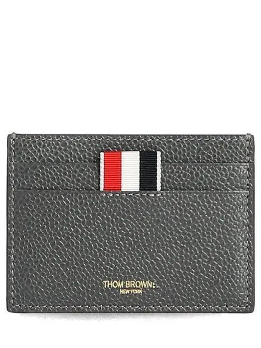 Stripe Note Compartment Pebble Grain Leather Card Wallet Grey - THOM BROWNE - BALAAN 2