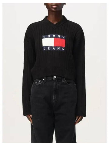 Tommy Jeans V neck center flag knit - TOMMY HILFIGER - BALAAN 1