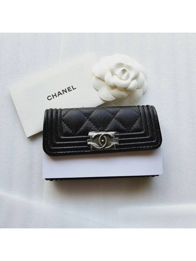 Boy Snap Card Wallet Caviar Black Vintage Silver A80603 - CHANEL - BALAAN 2