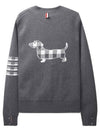 4-Bar V-Neck Hector Jacquard Cotton Cardigan Grey - THOM BROWNE - BALAAN 3