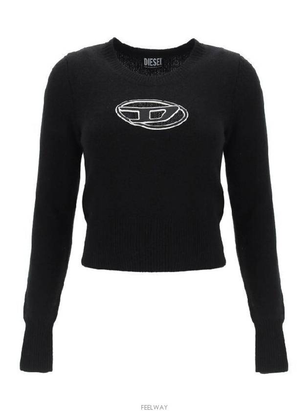 M-Areesa Jumper Embroidered Cut-Out Logo Knit Top Black - DIESEL - BALAAN 5