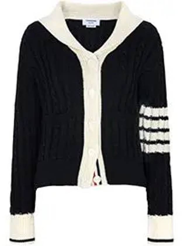 Classic Wool 4-Bar Cable Knit Cardigan Navy - THOM BROWNE - BALAAN 6