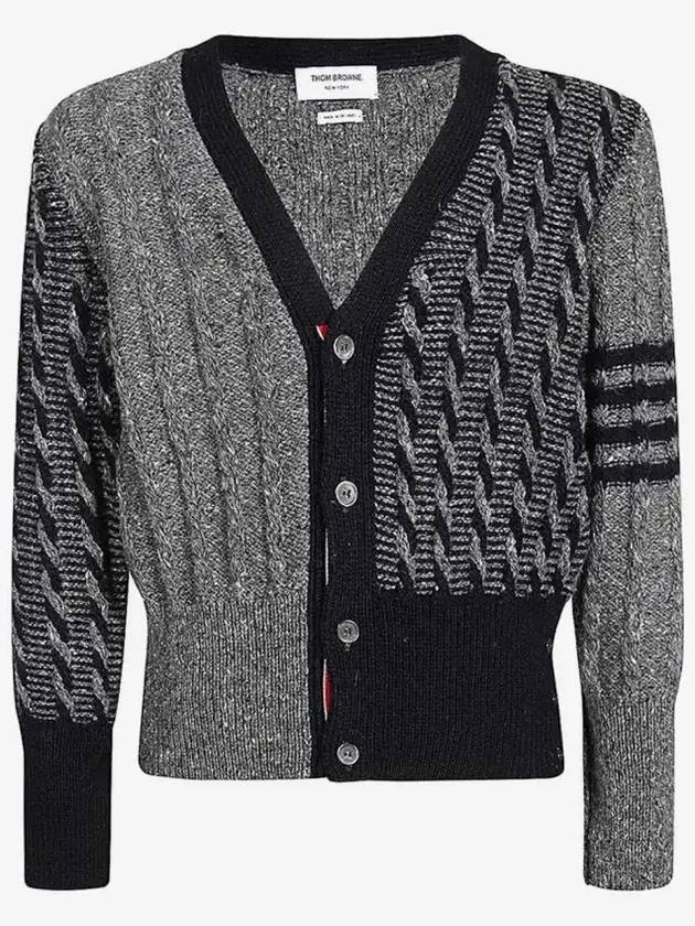 Funmix Donnyroll Cable 4 Bar V-Neck Cardigan Medium Grey - THOM BROWNE - BALAAN 2