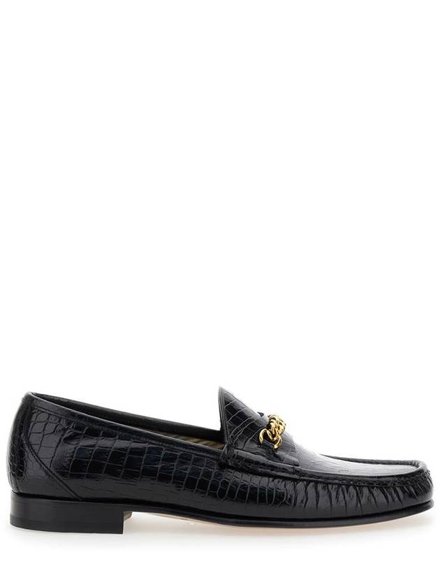 Black Slip-On Loafers With Chain Detail In Croco Effect Leather Man - TOM FORD - BALAAN 1