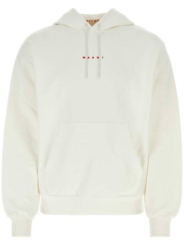 Logo Print Drawstring Hoodie White - MARNI - BALAAN 1