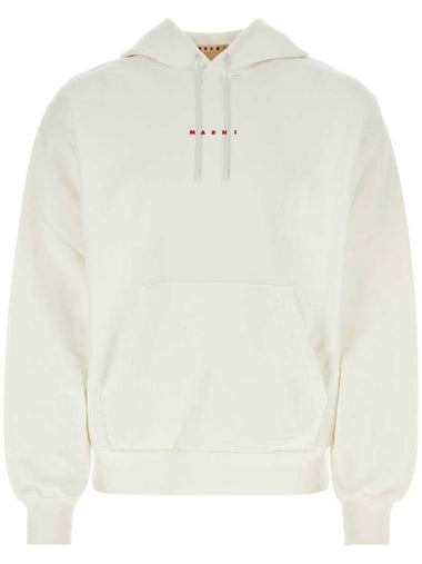 Logo Print Drawstring Hoodie White - MARNI - BALAAN 1