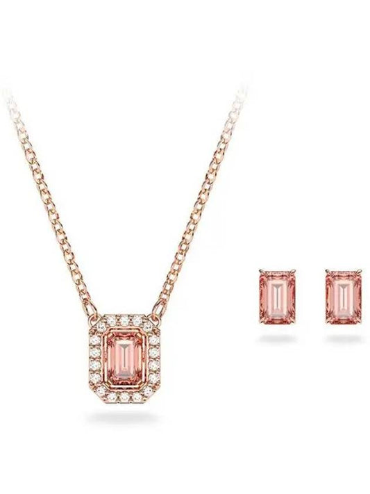 Millenia Octagon Cut Earrings Necklace Set Pink - SWAROVSKI - BALAAN 2