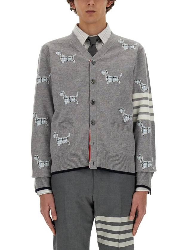 Hector Motif 4 Bar Cardigan Grey - THOM BROWNE - BALAAN 2