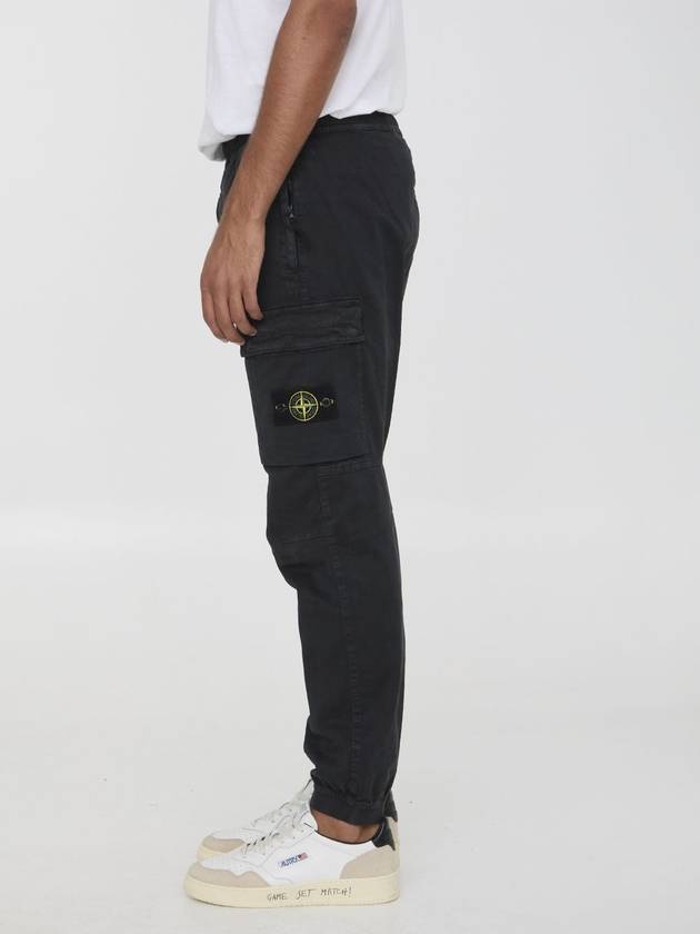 Stretch Cotton Cargo Straight Pants Black - STONE ISLAND - BALAAN 4