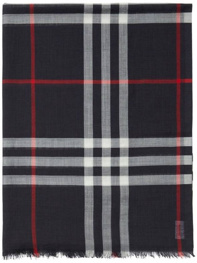 Checkered Wool Silk Scarf Navy - BURBERRY - BALAAN 2