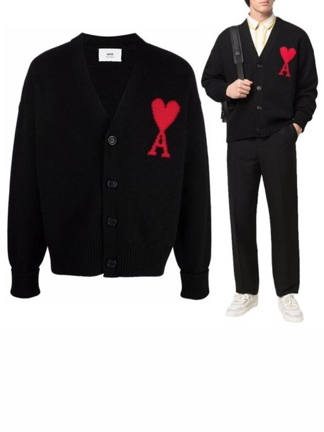 Big Heart Logo Wool Cardigan Black - AMI - BALAAN 3