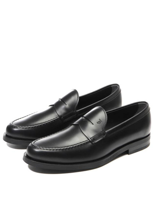 Men's Stamped Monogram Semi Glossy Leather Loafers Black - TOD'S - BALAAN 2