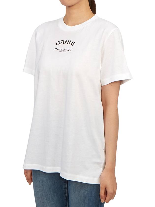 Logo Round Neck Relaxed Short Sleeve T-shirt Bright White - GANNI - BALAAN 3