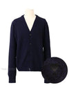 Heart Logo V Neck Cashmere Cardigan Navy - AMI - BALAAN 2