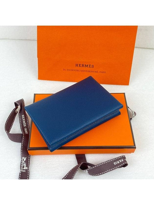 Calvi Duo Card Wallet Prussian Blue H083035CK7P - HERMES - BALAAN 1