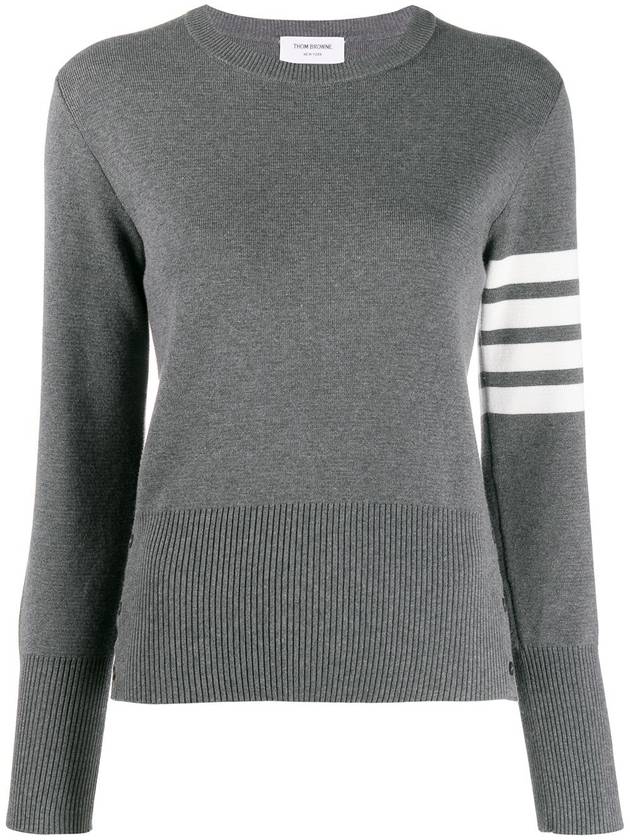 Milano Stitch Crewneck 4-Bar Cotton Crepe Knit Top Grey - THOM BROWNE - BALAAN.