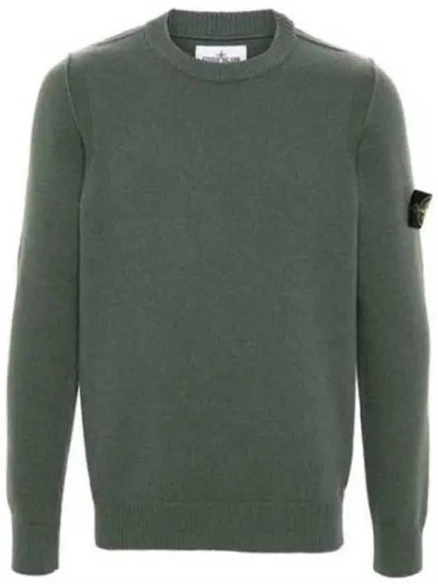 Logo Patch Lambswool Crewneck Knit Top Green - STONE ISLAND - BALAAN 2