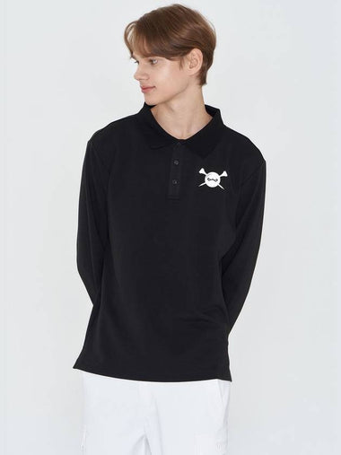 XO Big Character Long Sleeve Collar T-shirt Black - GOXO - BALAAN 1