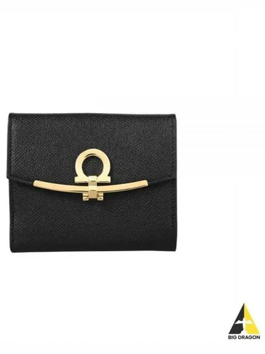 Gancini Leather Half Wallet Black - SALVATORE FERRAGAMO - BALAAN 2