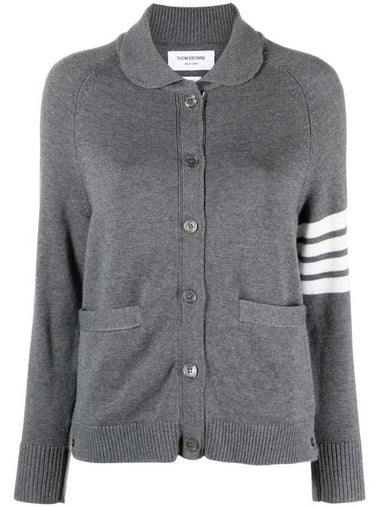 Women's 4 Bar Raglan Wool Polo Cardigan Grey - THOM BROWNE - BALAAN 1