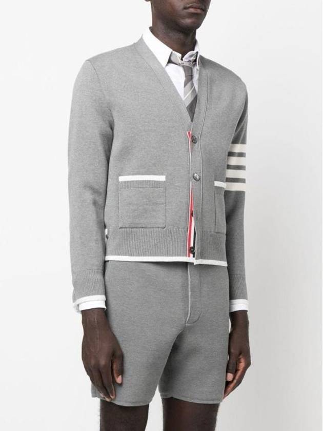 V-Neck Diagonal Armband Cardigan Grey - THOM BROWNE - BALAAN 5