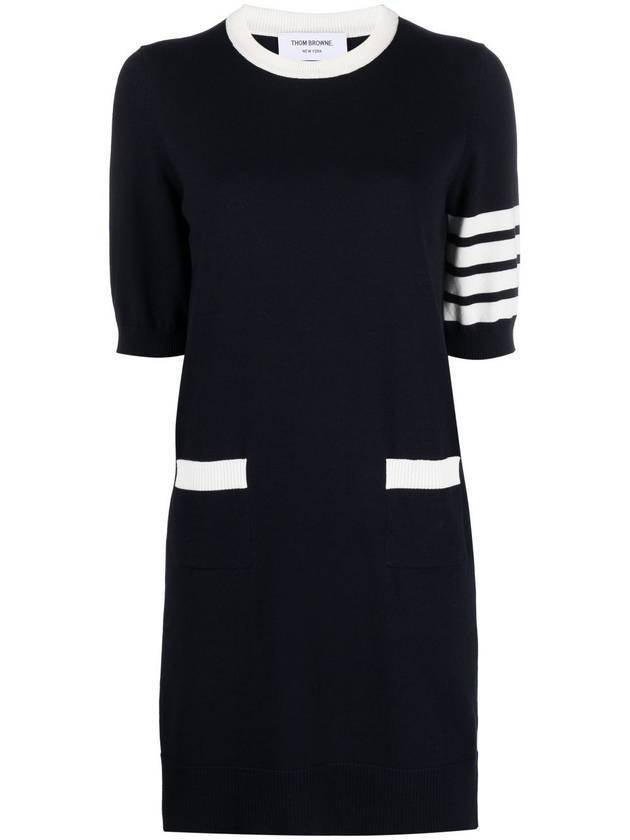 Diagonal Hector Outline Short Dress Navy - THOM BROWNE - BALAAN 1