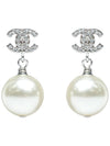 Metal Glass Strass Pearly White Earrings Silver - CHANEL - BALAAN 2