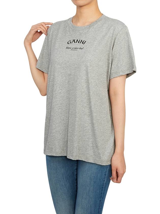 Logo Print Short Sleeve T-Shirt Grey - GANNI - BALAAN 7