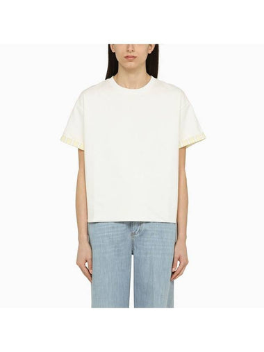 Double Layer Cotton Check Short Sleeve T-Shirt Chalk - BOTTEGA VENETA - BALAAN 1