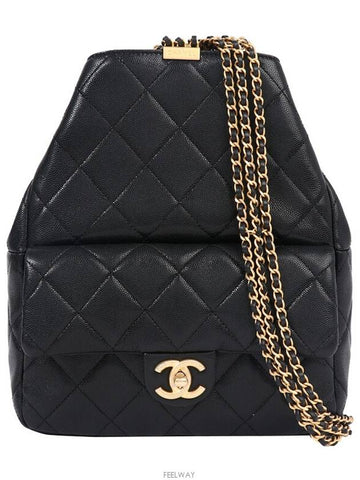 CC Pocket Chain Backpack Black Gold Caviar 73553 - CHANEL - BALAAN 1