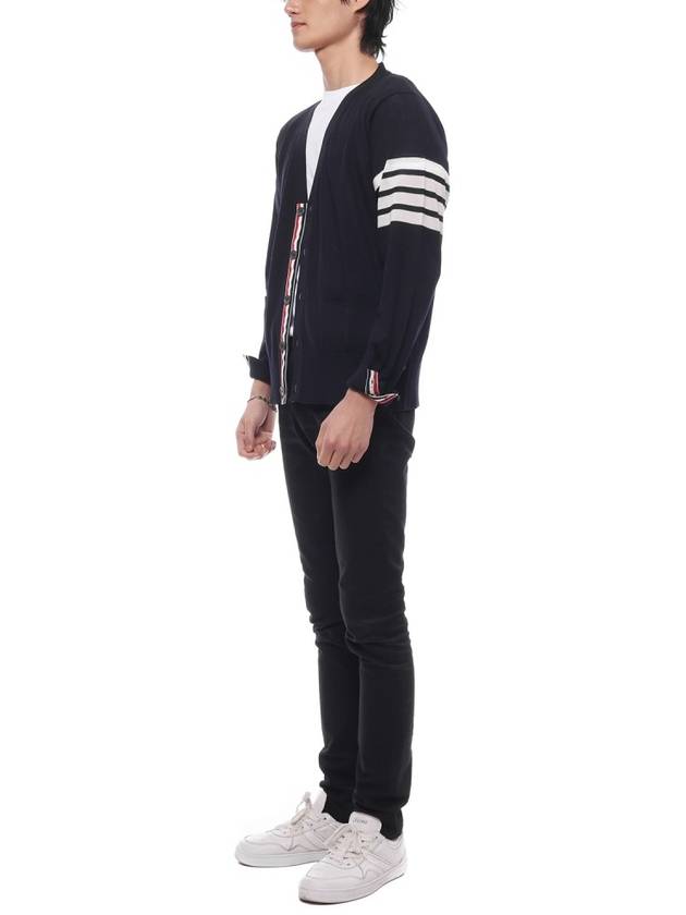 Men's Sustainable Classic Diagonal Wool Cardigan Navy - THOM BROWNE - BALAAN 5