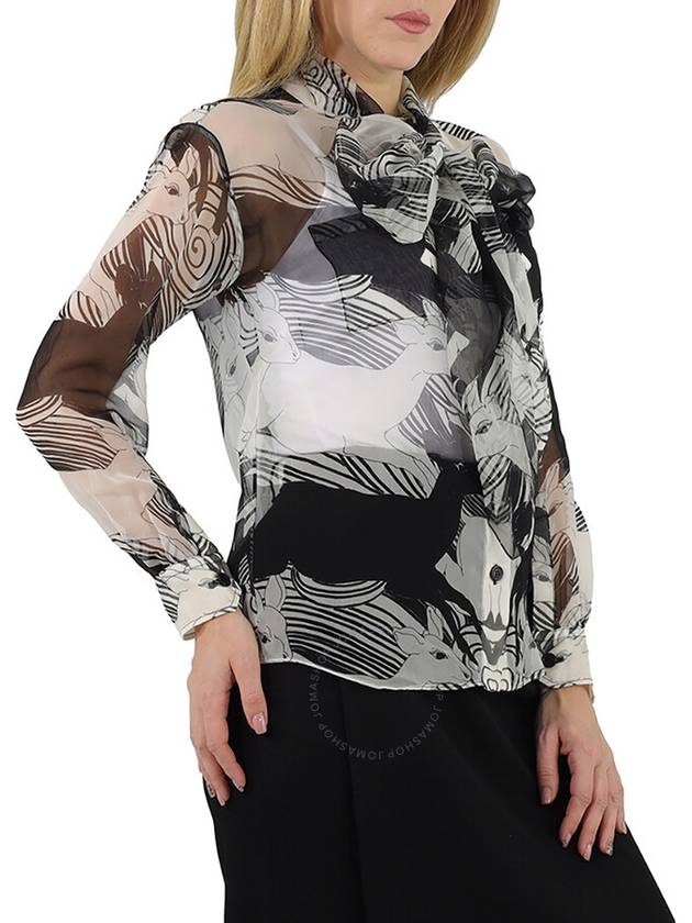 Women's Monochrome Print Silk Blouse Black - BURBERRY - BALAAN 3