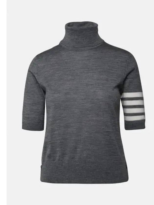 Fine Merino 4 Bar Relaxed Short Sleeve Turtleneck Grey - THOM BROWNE - BALAAN 2