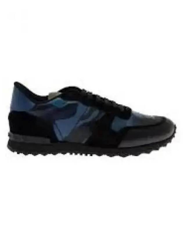 Men's Camouflage Rock Runner Low Top Sneakers Blue Black - VALENTINO - BALAAN 2