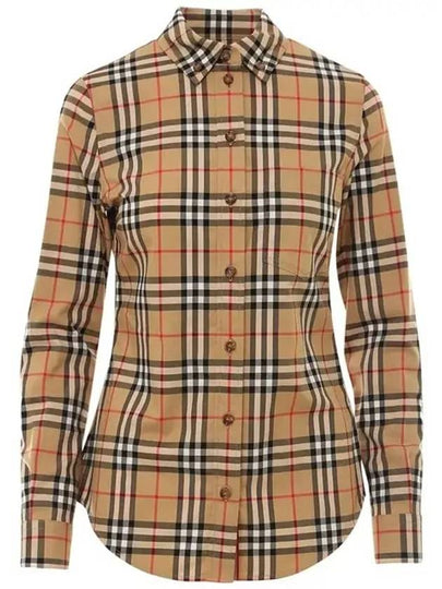 Button Down Collar Vintage Check Stretch Cotton Long Sleeve Shirt Beige - BURBERRY - BALAAN 2