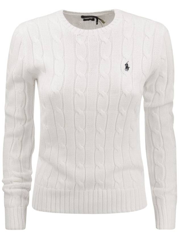 Embroidered Logo Pony Cable Knit Top White - POLO RALPH LAUREN - BALAAN 2