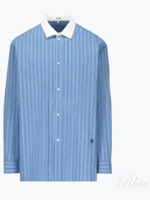 Embroidery Anagram Striped Long Sleeve Shirt Blue - LOEWE - BALAAN 2