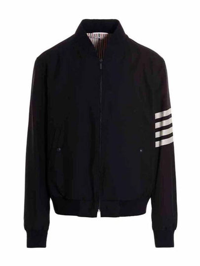 Diagonal Striped Knit Rib Blouson Bomber Jacket Navy - THOM BROWNE - BALAAN 2