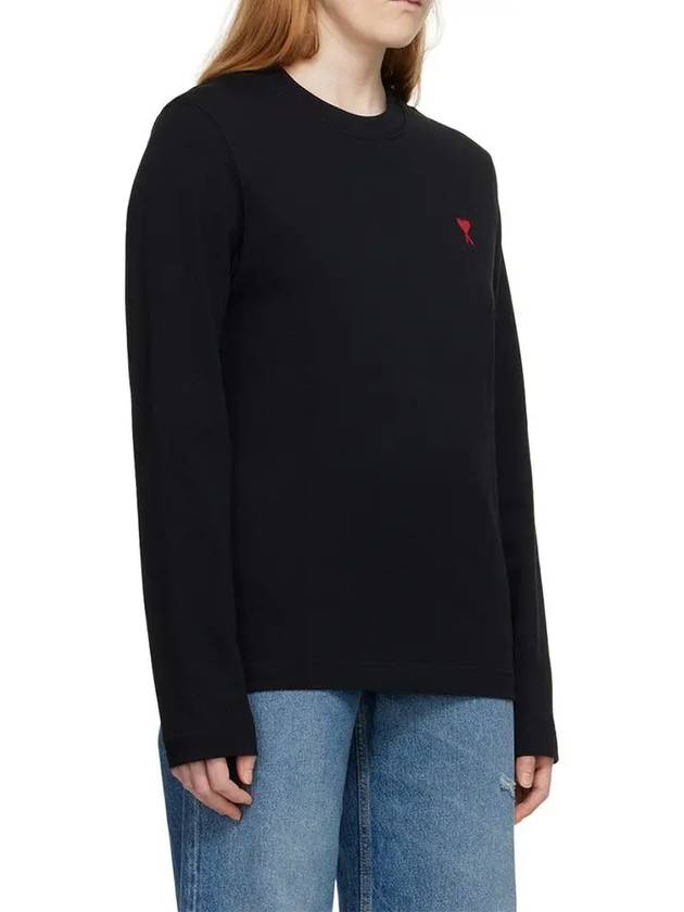 Chain Stitch Heart Logo Long Sleeve T-Shirt Black - AMI - BALAAN 3