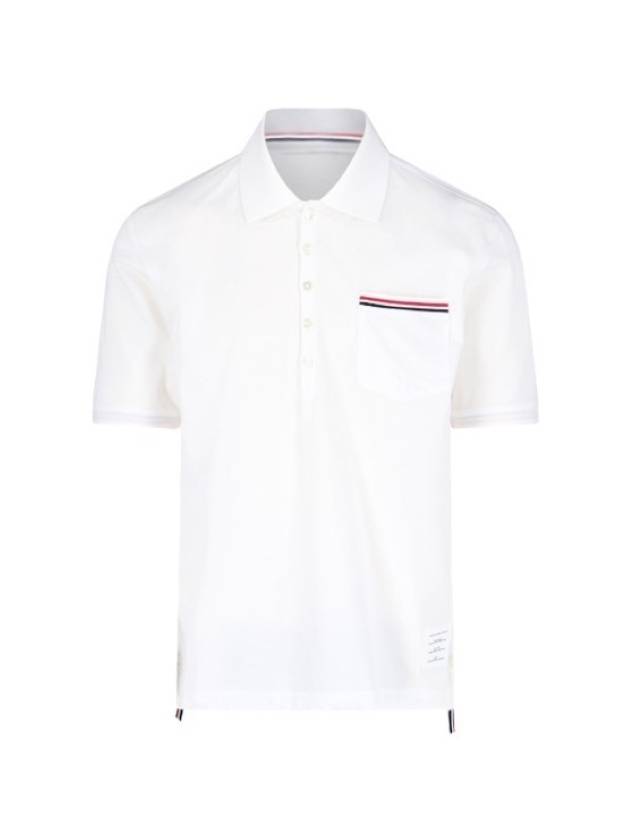 Men's Three Stripes Pocket Mercerized Short Sleeve Polo Shirt Navy - THOM BROWNE - BALAAN 2