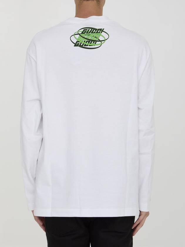 Printed Cotton Jersey Long Sleeve T Shirt White - GUCCI - BALAAN 5