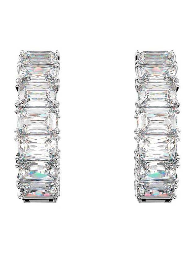 Matrix Octagon Cut Crystal Hoop Earrings Silver - SWAROVSKI - BALAAN 1