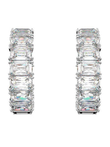 Matrix Octagon Cut Crystal Hoop Earrings Silver - SWAROVSKI - BALAAN 1