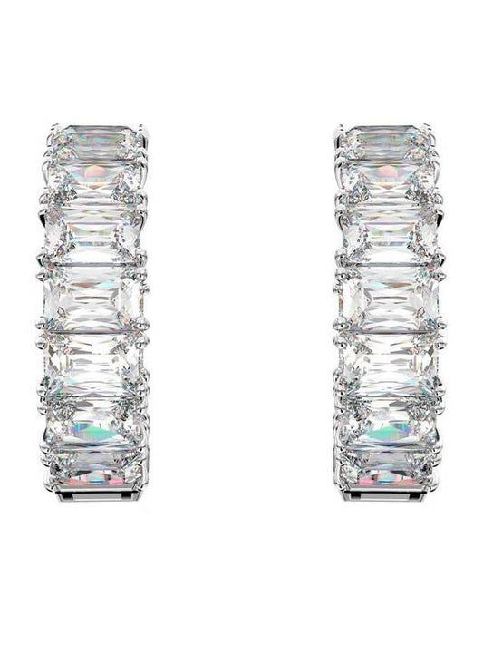 Matrix Octagon Cut Crystal Hoop Earrings Silver - SWAROVSKI - BALAAN 1