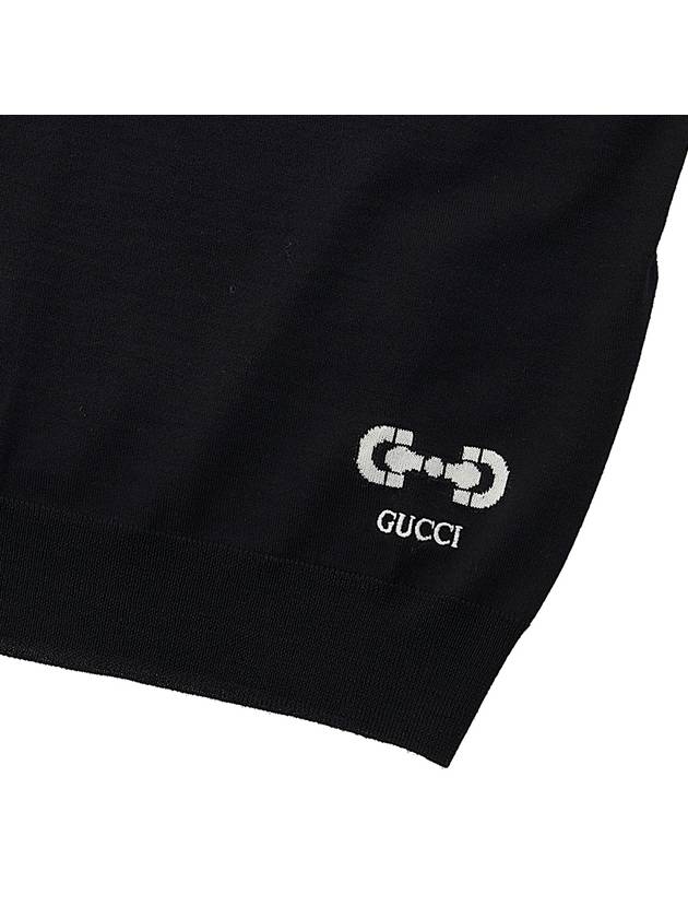 Embroidered Logo Wool Knit Top Black - GUCCI - BALAAN 7