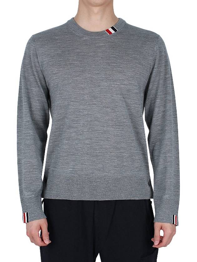 Intarsia Stitch Crew Neck Merino Wool Knit Top Light Grey - THOM BROWNE - BALAAN 2